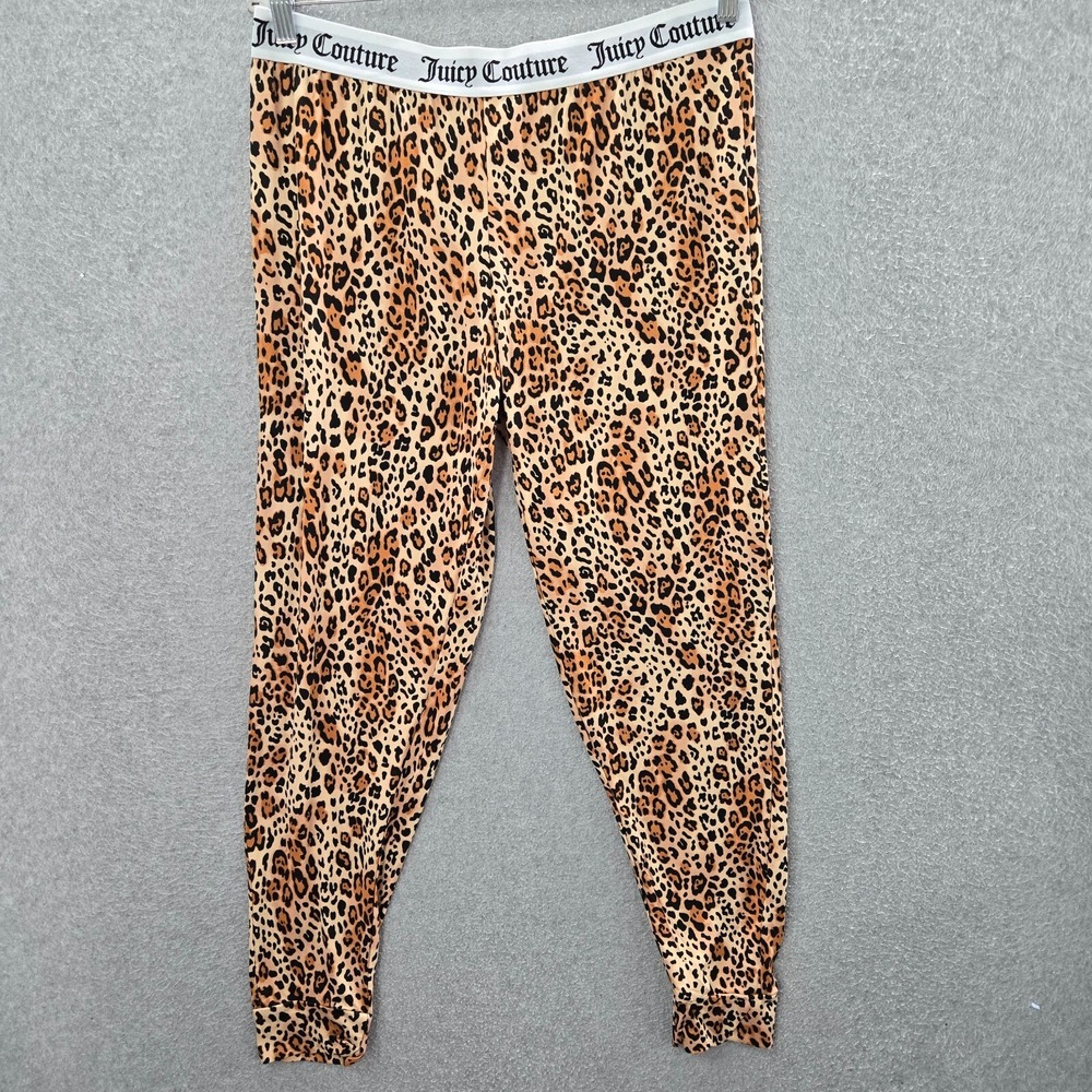 Juicy Couture Women Sleepwear Large Brown Cheetah Legging‎ Logo Band